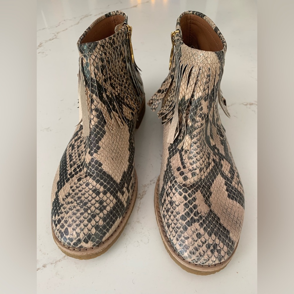 Kate Spade New York Betsie Too Fringed Snake-Embossed Leather Ankle Boots 6.5